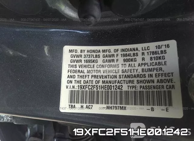 19XFC2F51HE001242 фото 10