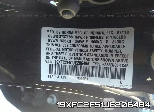 19XFC2F51JE206484 фото 10