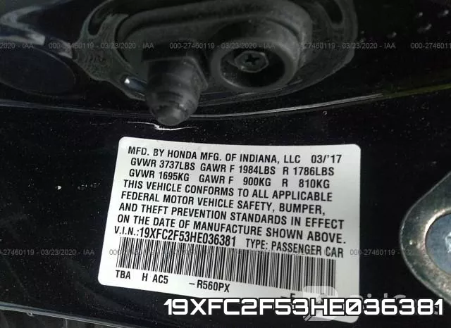 19XFC2F53HE036381 фото 10
