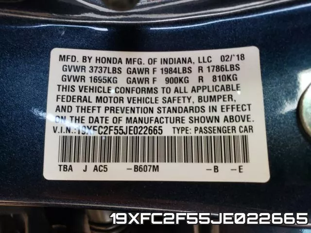 19XFC2F55JE022665 фото 2