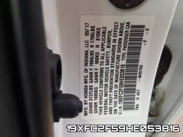 19XFC2F59HE053816 фото 2