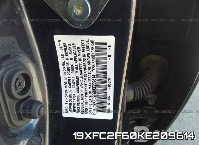 19XFC2F60KE209614 фото 10