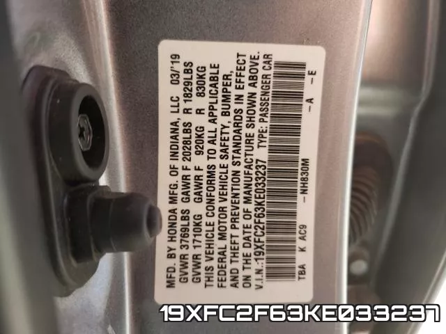 19XFC2F63KE033237 фото 2