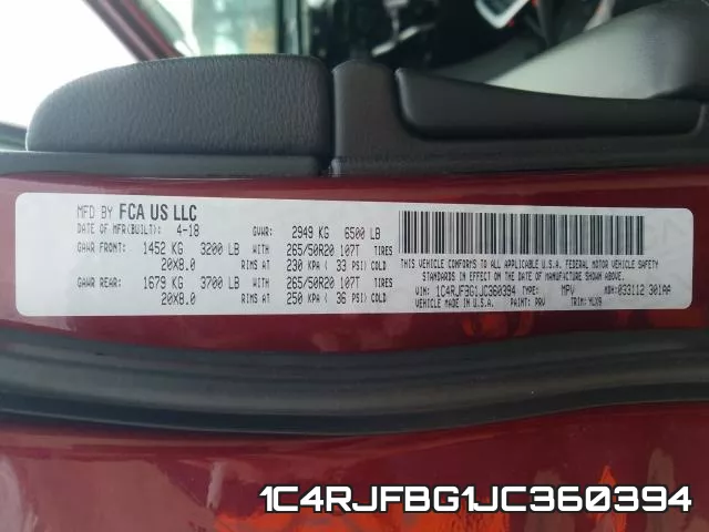 1C4RJFBG1JC360394 фото 2