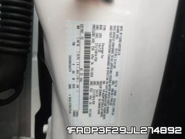 1FADP3F29JL274892 фото 2