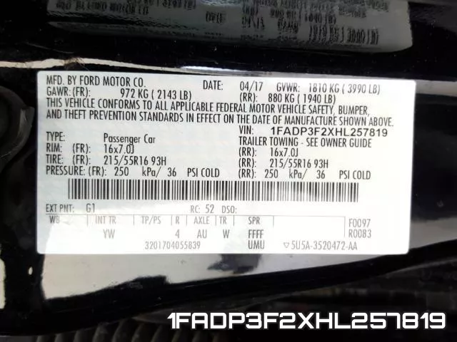 1FADP3F2XHL257819 фото 2