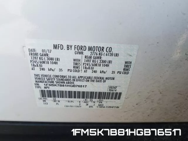 1FM5K7B81HGB76517 фото 2