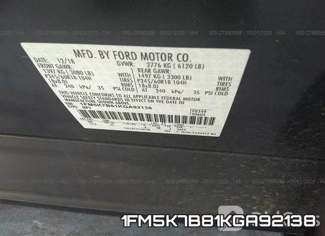 1FM5K7B81KGA92138 фото 10