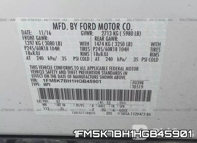 1FM5K7BH1HGB45901 фото 10