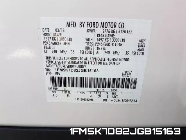 1FM5K7D82JGB15163 фото 2