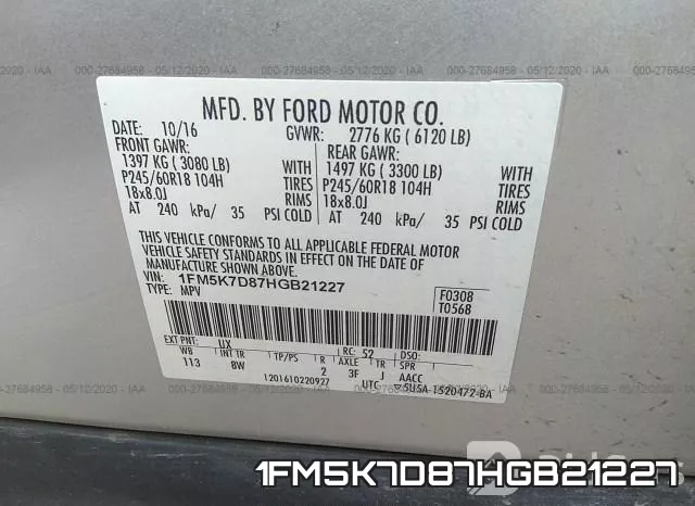 1FM5K7D87HGB21227 фото 10