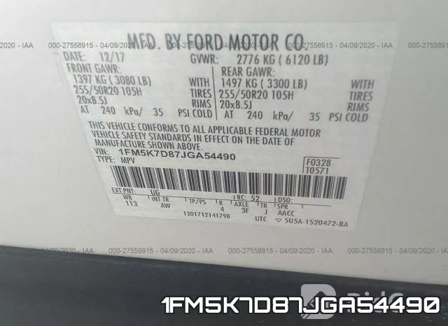 1FM5K7D87JGA54490 фото 10