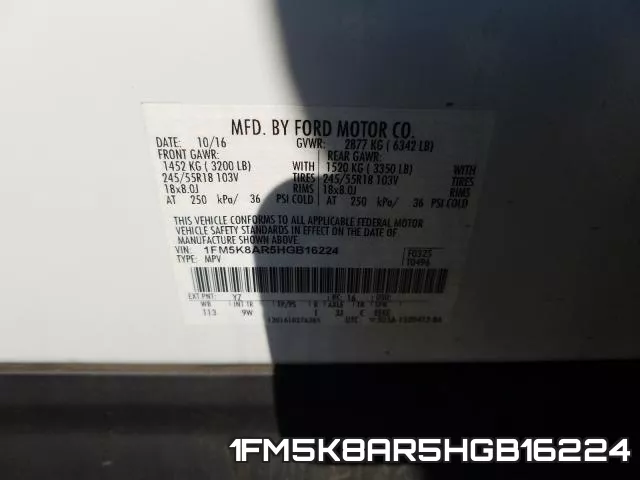 1FM5K8AR5HGB16224 фото 2