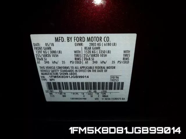1FM5K8D81JGB99014 фото 2