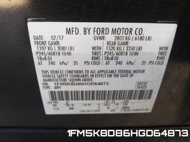 1FM5K8D86HGD64873 фото 2