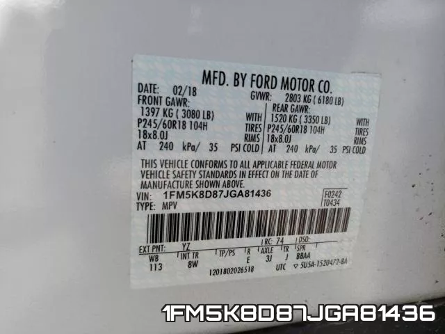 1FM5K8D87JGA81436 фото 2