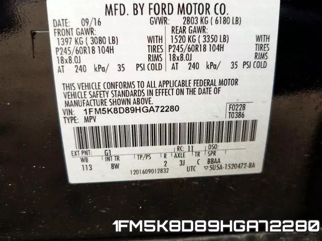 1FM5K8D89HGA72280 фото 2