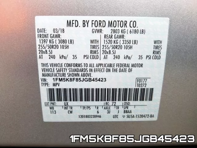 1FM5K8F85JGB45423 фото 2