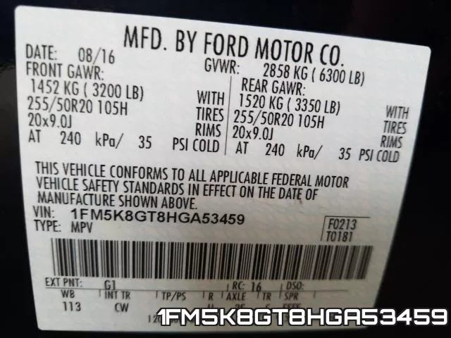 1FM5K8GT8HGA53459 фото 2
