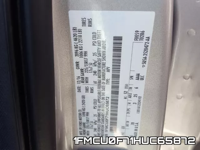 1FMCU0F71HUC65872 фото 2