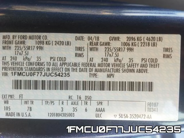 1FMCU0F77JUC54235 фото 2