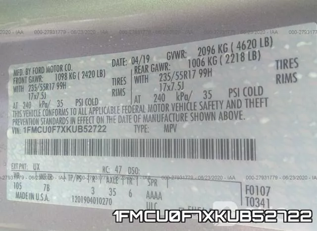 1FMCU0F7XKUB52722 фото 10