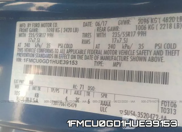 1FMCU0GD1HUE39153 фото 10