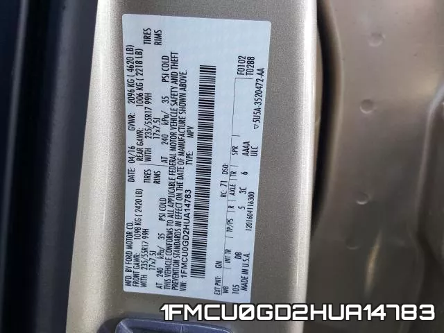 1FMCU0GD2HUA14783 фото 2