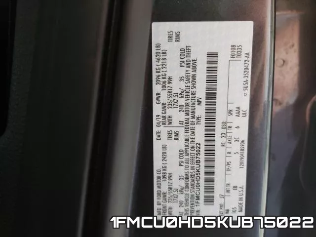 1FMCU0HD5KUB75022 фото 2