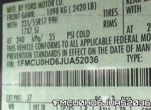 1FMCU0HD6JUA52036 фото 10
