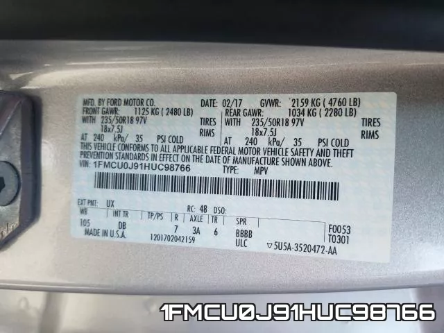 1FMCU0J91HUC98766 фото 2