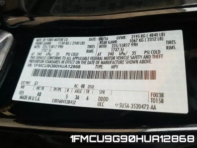 1FMCU9G90HUA12868 фото 2