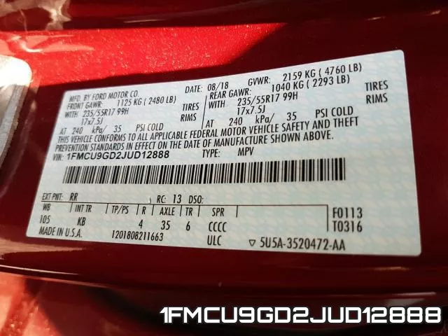 1FMCU9GD2JUD12888 фото 2