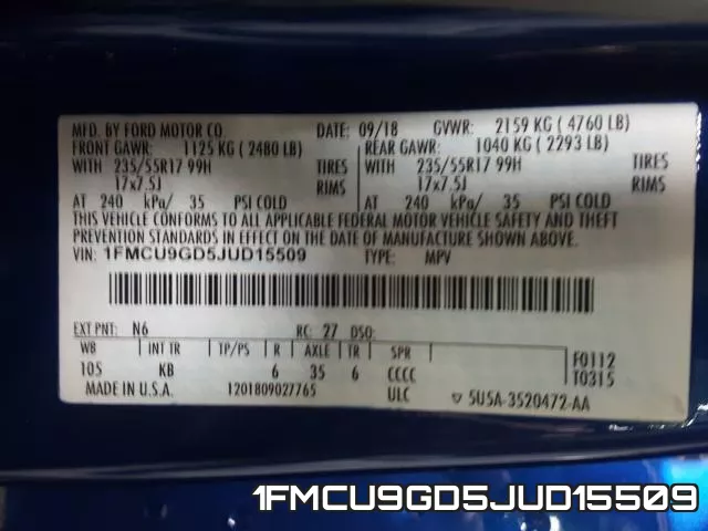 1FMCU9GD5JUD15509 фото 2
