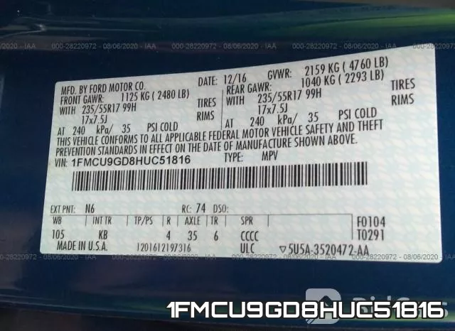 1FMCU9GD8HUC51816 фото 10
