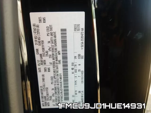 1FMCU9JD1HUE14931 фото 2