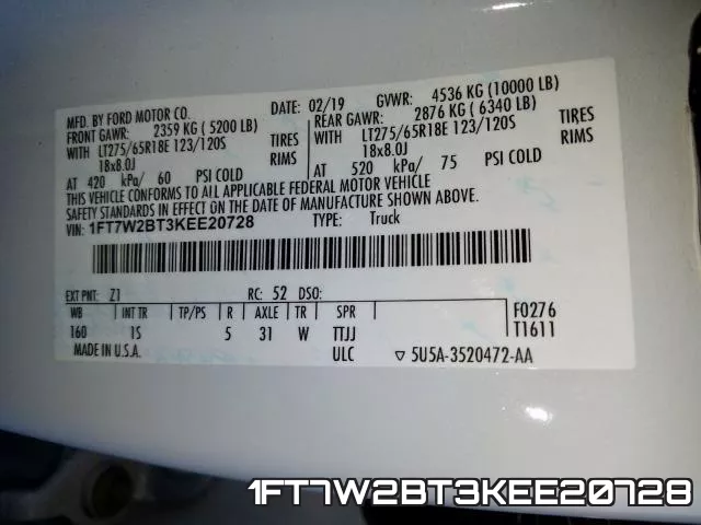 1FT7W2BT3KEE20728 фото 2
