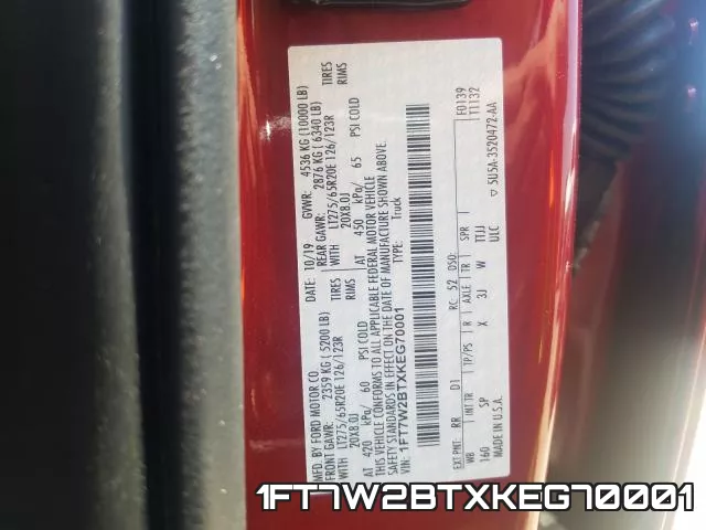 1FT7W2BTXKEG70001 фото 2