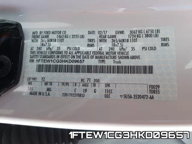 1FTEW1CG3HKD09657 фото 2
