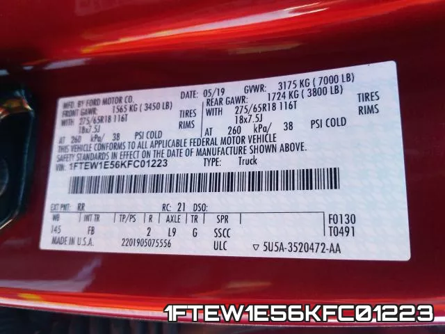 1FTEW1E56KFC01223 фото 2
