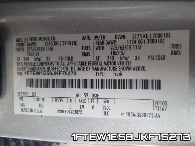 1FTEW1E58JKF75273 фото 2