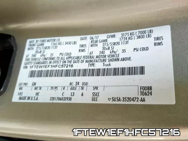 1FTEW1EF1HFC57216 фото 2