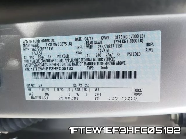 1FTEW1EF3HFC05182 фото 2