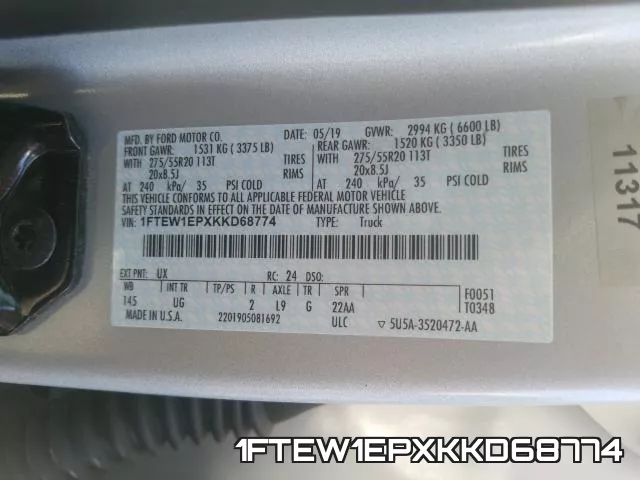 1FTEW1EPXKKD68774 фото 2