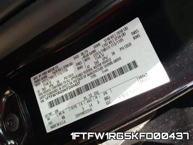 1FTFW1RG5KFD00437 фото 2