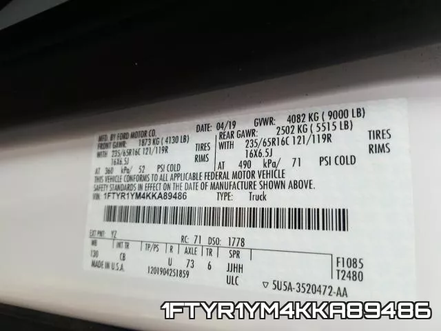 1FTYR1YM4KKA89486 фото 2