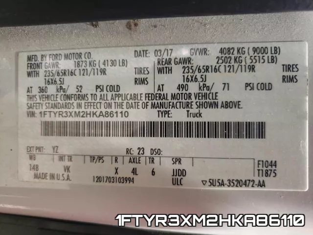 1FTYR3XM2HKA86110 фото 2