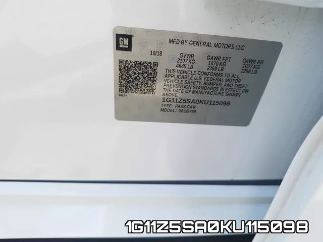 1G11Z5SA0KU115098 фото 2