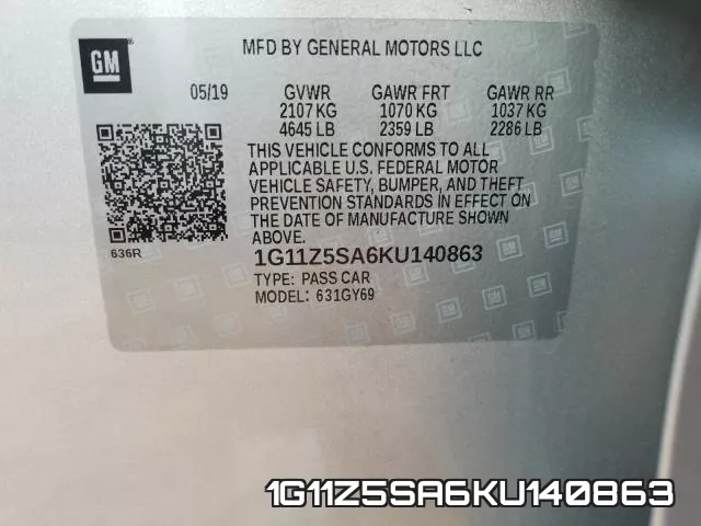 1G11Z5SA6KU140863 фото 2