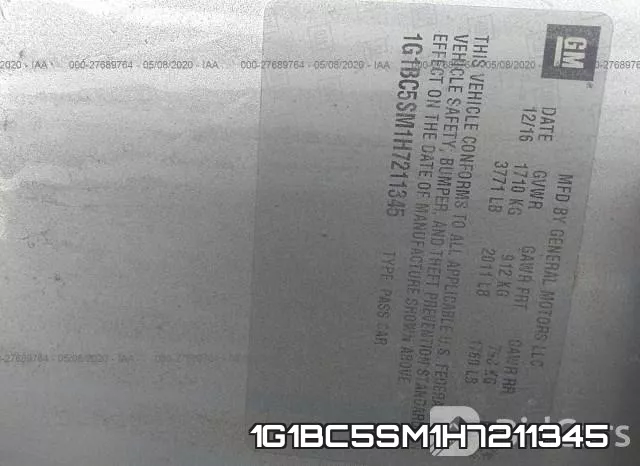 1G1BC5SM1H7211345 фото 10